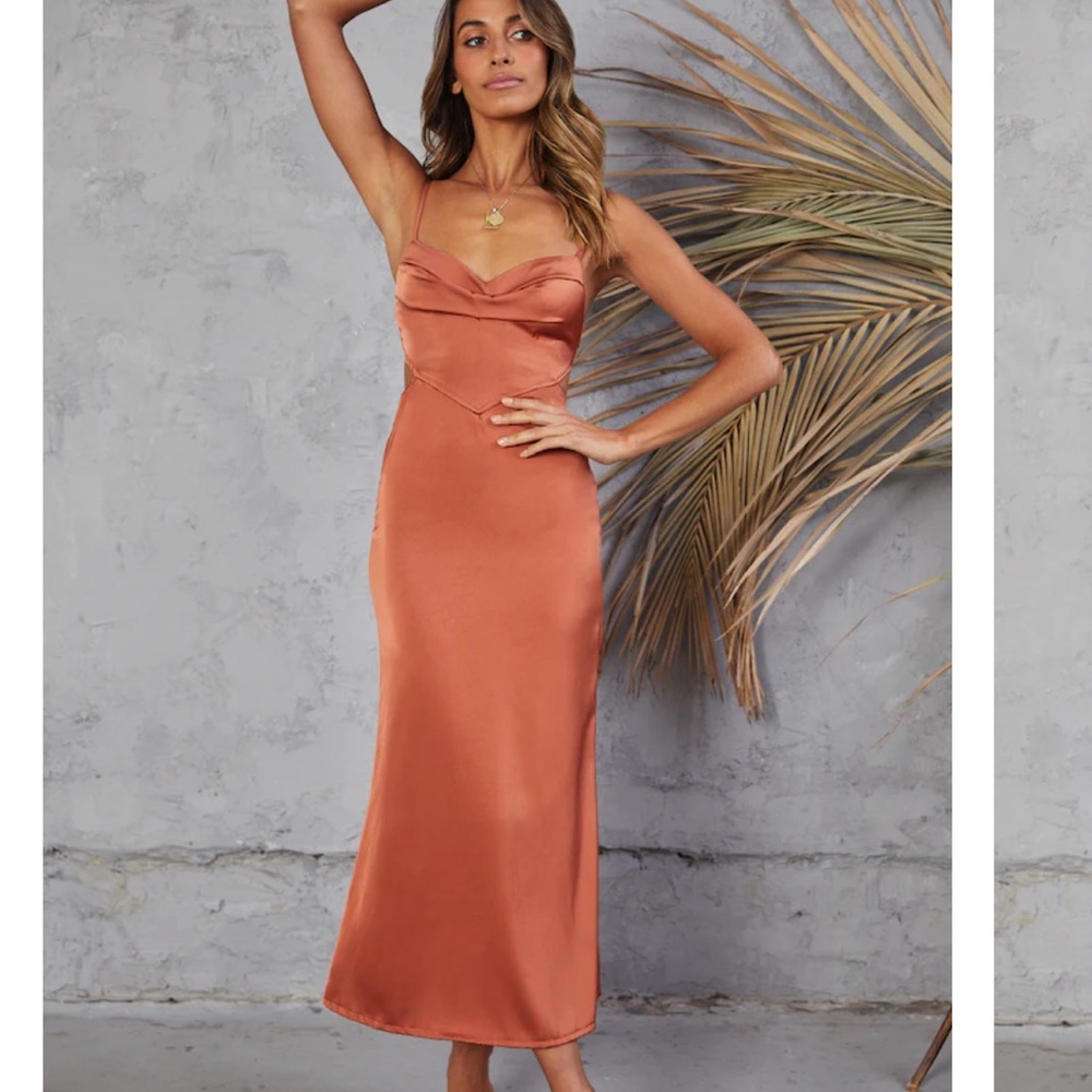 Elegant Rust Satin Slip Dress